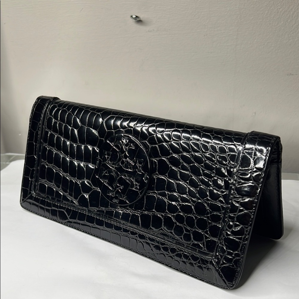 Tory Burch Large Croc Embossed Leather Wallet Clutch Bag